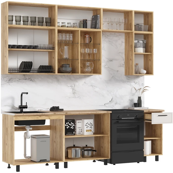 Модульная кухня Бьянка 2,6м, Дуб крафт/Кашемир