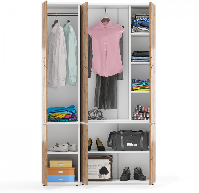 Лидер-8 Модуль Пенал МД 23Б + Шкаф МД 20Б, белый шагрень/крафт золото