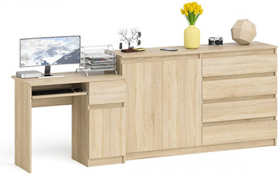 Мори компьютерный стол МС-1 правый + Комод МК1600.1, дуб сонома