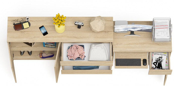 Мори компьютерный стол МС-1 правый + Комод МК1600.1, дуб сонома