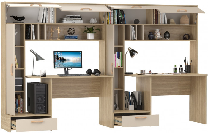 Лайт Стол письменный 03.243Н + Лайт Стол письменный 03.243Н, цвет плэйн/сатин, ШхГхВ 300,4х57,3х179,9 см., НЕ универсальная сборка