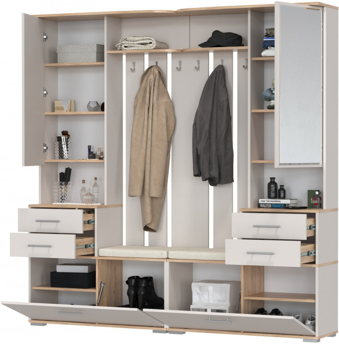 Два шкафа с вешалкой Домино 2-3431дкз/к.с, цвет дуб крафт золотой/кашемир серый, ШхГхВ 200х36х202 см., универсальная сборка