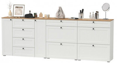 Остин 16.221 Комод + 16.121 Тумба для обуви + 16.121 Тумба для обуви, белый шагрень/дуб крафт золотой