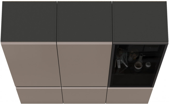 Сидней 13.200 Шкаф 2 штуки + Шкаф-витрина 13.201, корпус: антрацит/фасады: МДФ веллюто капучино/стекло