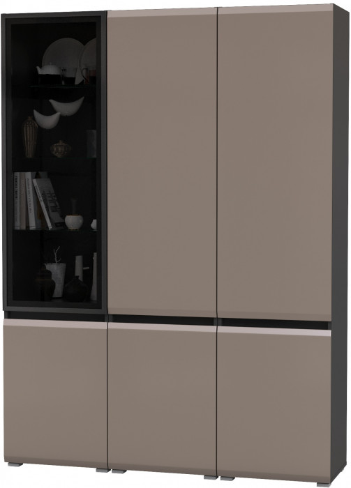Сидней 13.200 Шкаф 2 штуки + Шкаф-витрина 13.201, корпус: антрацит/фасады: МДФ веллюто капучино/стекло