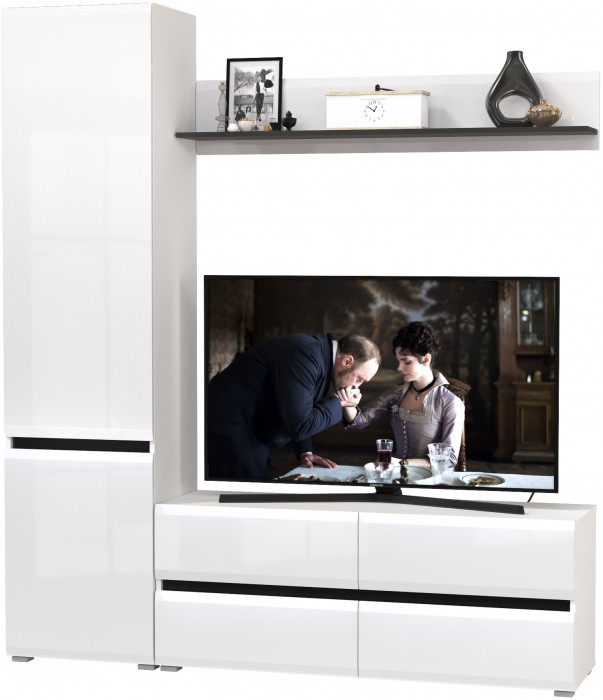 Сидней Комплектация № 046, корпус белый/чёрный/фасады МДФ белый глянец