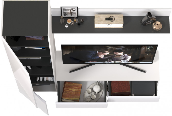 Сидней Комплектация № 046, корпус белый/чёрный/фасады МДФ белый глянец