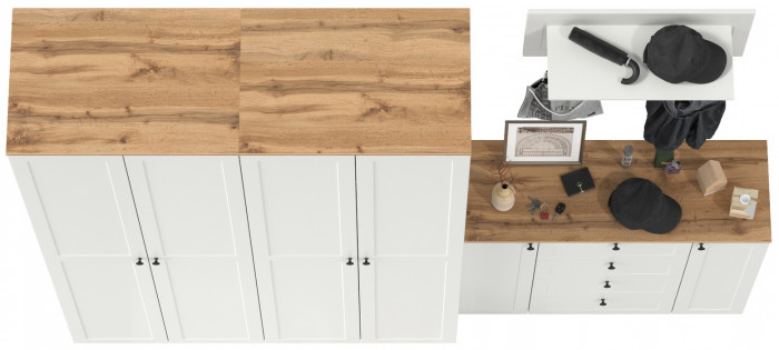 Остин Прихожая 27, цвет белый шагрень/дуб крафт золотой, ШхГхВ 280х54,3х229,6 см., универсальная сборка