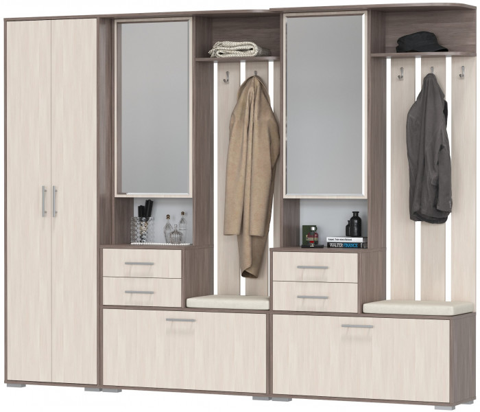 Прихожая Домино 3, цвет бодега тёмный/бодега светлый, ШхГхВ 260х36х202 см., универсальная сборка