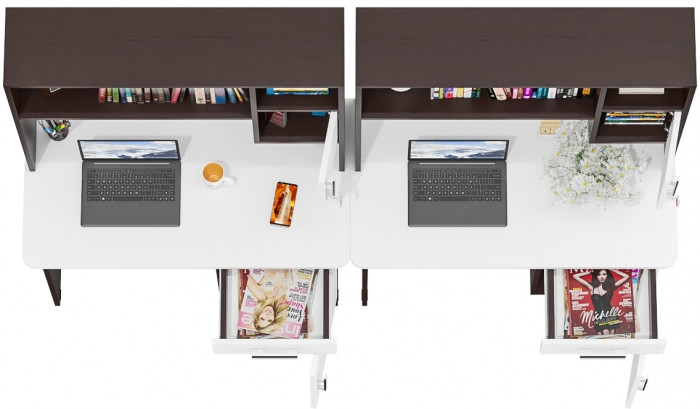 Два стола письменных с надстройкой С-МД-1-09Н, венге/белый шагрень