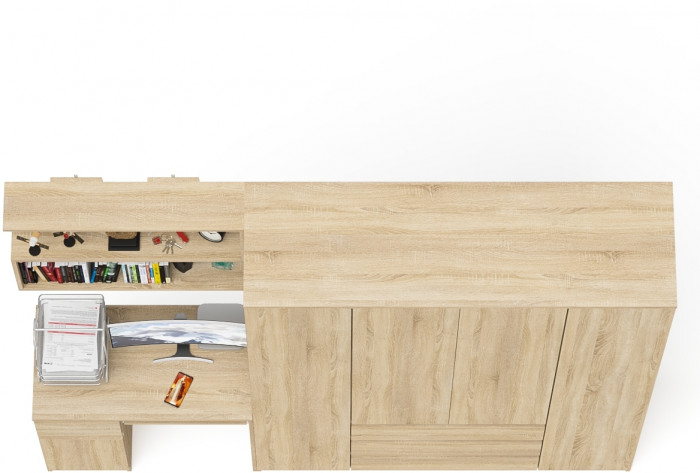 Мори компьютерный стол МС-1 левый + Шкаф МШ1600.1 + Полка 900, дуб сонома