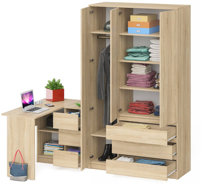 Мори компьютерный стол МС-16 правый + Шкаф МШ1200.1, дуб сонома
