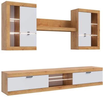 Прага Модульная Гостиная, вариант №3, Дуб Вотан/Белый глянец