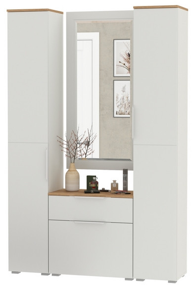 Октава Прихожая 43, белый шагрень/дуб крафт золотой/фасады МДФ белый шагрень