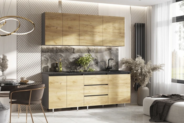 Кухня Челси 2,0м Компановка №2 дуб крафт/графит (кастилло)