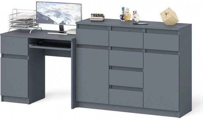 Мори компьютерный стол МС-1 левый + Комод МК1200.4, графит