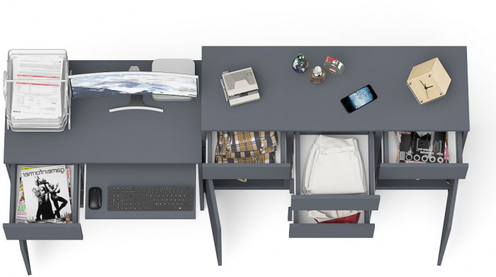 Мори компьютерный стол МС-1 левый + Комод МК1200.4, графит