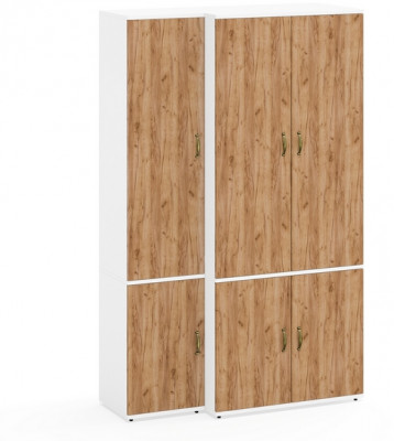 Лидер-8 Модуль Пенал МД 22Б + Шкаф МД 19Б, цвет белый шагрень/крафт золото, ШхГхВ 120х50х190 см., универсальная сборка