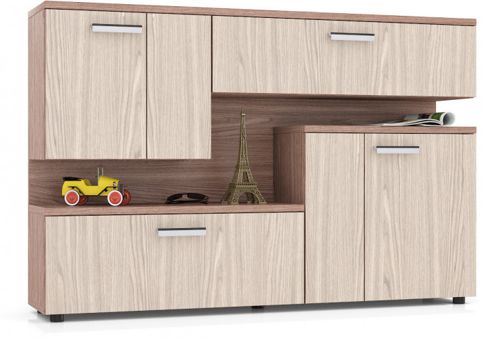 Тумба ТВ С-МД-С1-1400, цвет ясень шимо светлый/ясень шимо тёмный, ШхГхВ 140х30х93 см., НЕ универсальная сборка