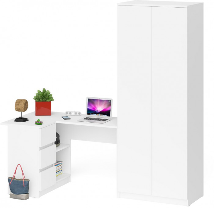 Мори Стол компьютерный МС-16 левый + Шкаф МШ800.1, цвет белый, ШхГхВ 204,8х84,9х209,6 см., выдвижные ящики слева, НЕ универсальная сборка