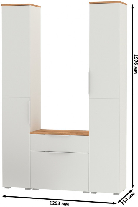 Октава Прихожая 17, белый шагрень/дуб крафт золотой/фасады МДФ белый шагрень