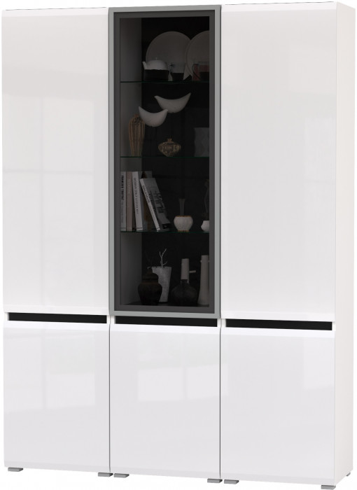 Сидней 13.200 Шкаф 2 штуки + Шкаф-витрина 13.201, корпус: белый/чёрный/фасады: МДФ белый глянец/стекло