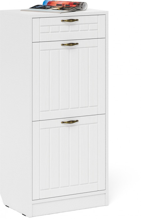 Прихожая П-6 Компоновка № 31, цвет белая шагрень/фасады МДФ белое дерево фрезеровка прованс, ШхГхВ 200х50х210 см., универсальная сборка