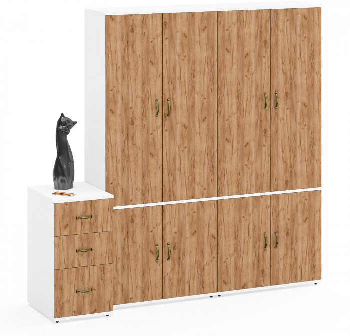 Лидер-8 Шкаф МД 20Б + Шкаф МД 20Б + Тумба МД 3.16, белый шагрень/крафт золото