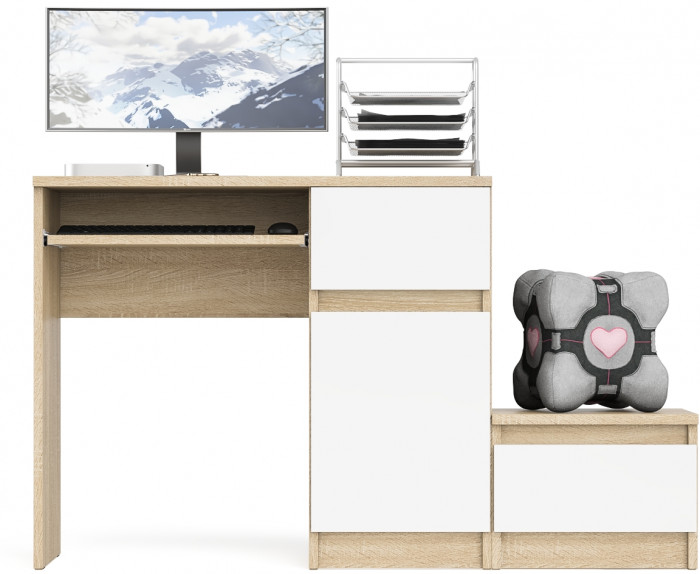 Мори компьютерный стол МС-1 правый + Тумба ТМП400.1, дуб сонома/белый