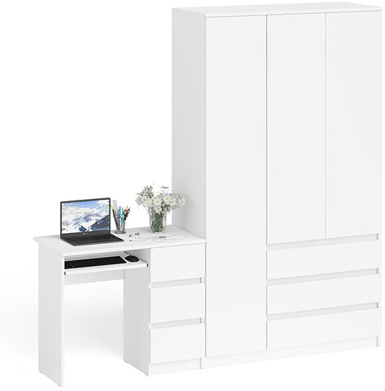 Мори компьютерный стол МС-6 правый + Шкаф МШ1200.1, белый