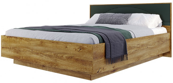 Кровать KING-SIZE 180х200 "Монтале" - Дуб канзас/Зеленый матовый