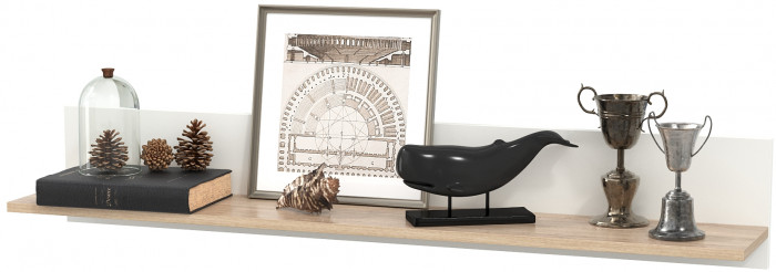 Джастин 16.485 Полка, цвет белый шагрень/дуб белый эксклюзив, ШхГхВ 120х21,6х20 см.