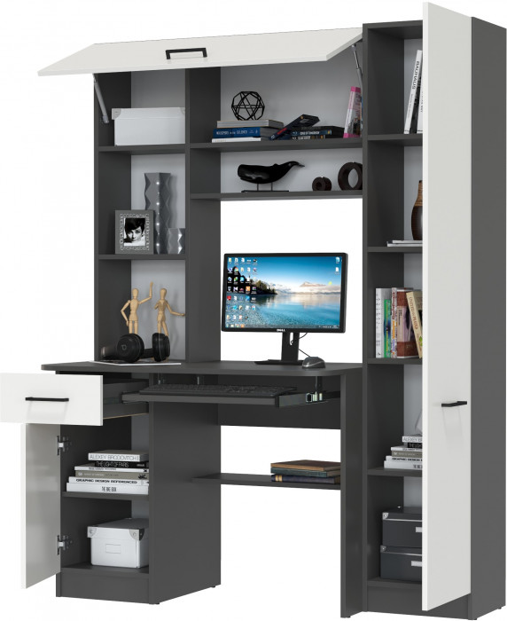 Стол рабочий 6-0603Мграф/бел Альфа, цвет графит/белый, ШхГхВ 137х61х181 см., универсальная сборка