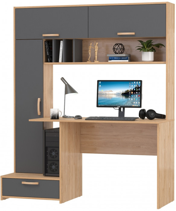 Лайт Стол письменный 03.243Н, цвет гикори рокфорд натуральный/тёмно-серый, ШхГхВ 150,2х57,3х179,9 см., НЕ универсальная сборка