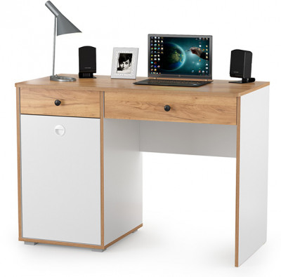 Вуди 12.42 Стол письменный, цвет белый премиум/дуб крафт золотой, ШхГхВ 110х52,7х78,4 см., универсальная сборка