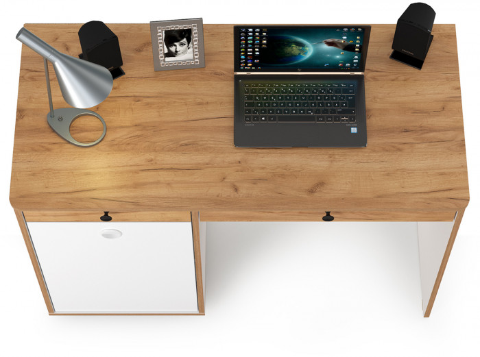 Вуди 12.42 Стол письменный, цвет белый премиум/дуб крафт золотой, ШхГхВ 110х52,7х78,4 см., универсальная сборка