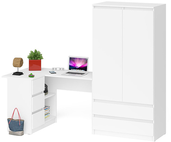 Мори компьютерный стол МС-16 левый + Шкаф МШ900.1, белый
