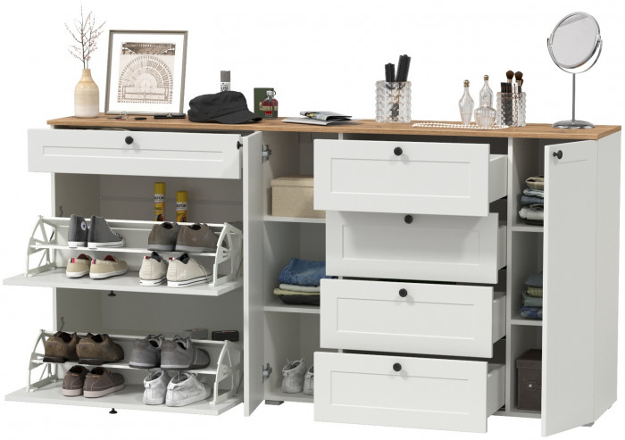 Остин 16.221 Комод + 16.121 Тумба для обуви, белый шагрень/дуб крафт золотой