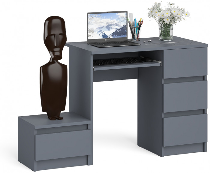 Мори Стол компьютерный МС-6 правый + Тумба ТМП400.1, цвет графит, ШхГхВ 130,4х50х76,6 см., выдвижные ящики справа, НЕ универсальная сборка