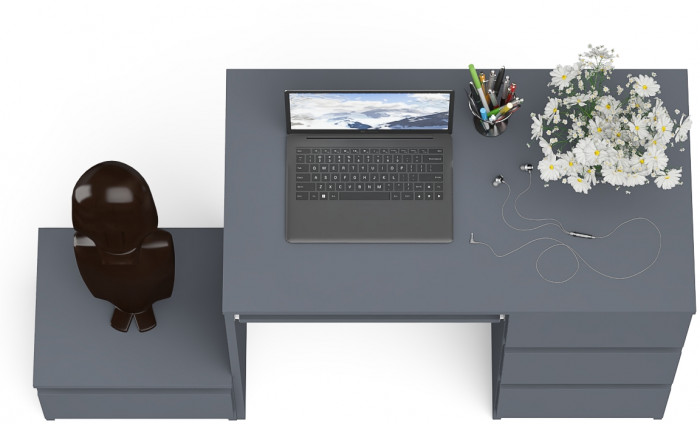 Мори Стол компьютерный МС-6 правый + Тумба ТМП400.1, цвет графит, ШхГхВ 130,4х50х76,6 см., выдвижные ящики справа, НЕ универсальная сборка