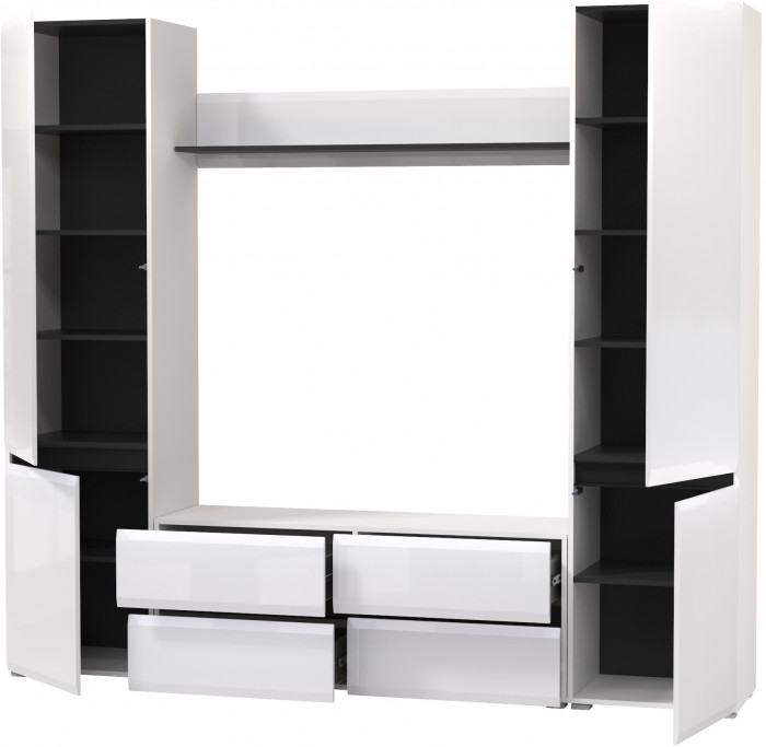 Сидней Комплектация № 047, корпус белый/чёрный/фасады МДФ белый глянец