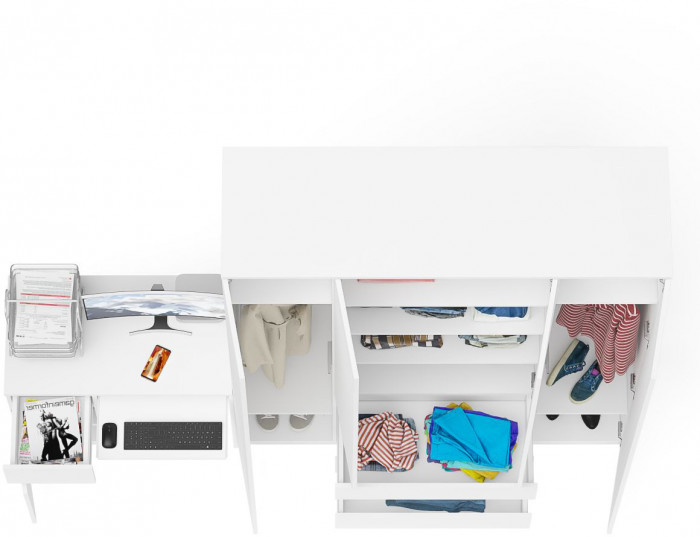 Мори компьютерный стол МС-1 левый + Шкаф МШ1600.1, белый