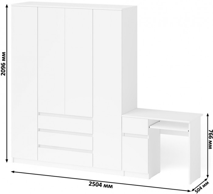 Мори компьютерный стол МС-1 левый + Шкаф МШ1600.1, белый