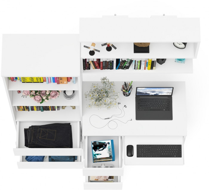 Мори компьютерный стол МС-6 левый + Стеллаж МСТ600.3 + Полка 900, белый