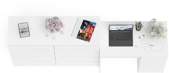 Мори компьютерный стол МС-6 правый + Комод МК1200.8, белый