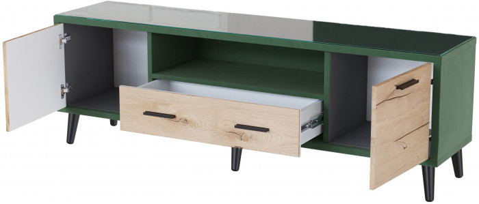Тумба ТВ интерьерная 1,6 Ланс изумруд/мдф дуб канадский