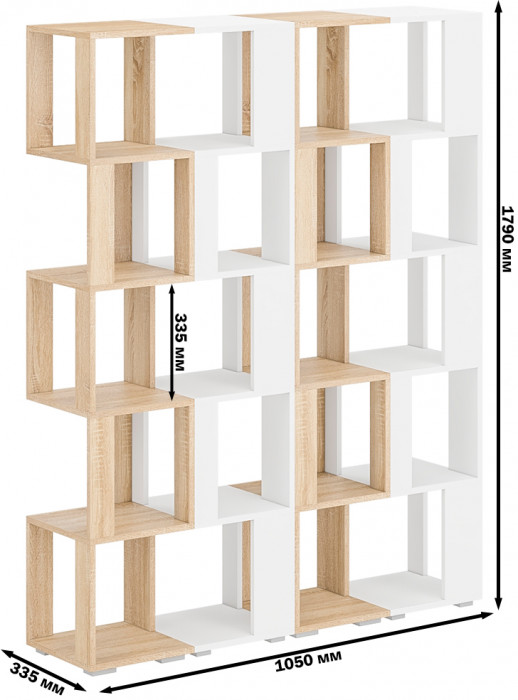 Стеллаж СВК 4 шт., цвет дуб сонома/белый, ШхГхВ 140х35х179 см.(дуб сонома 2 шт. + белый 2 шт.)