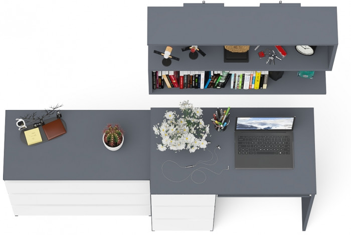 Мори компьютерный стол МС-6 левый + Комод МК800.1 + Полка 900, графит/белый