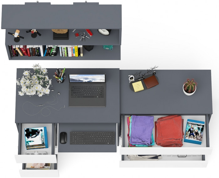 Мори компьютерный стол МС-6 левый + Комод МК800.1 + Полка 900, графит/белый