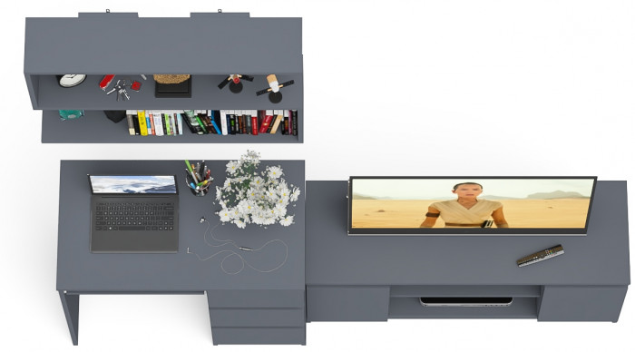 Мори компьютерный стол МС-6 правый + Тумба МТВ1200.1 + Полка 900, графит